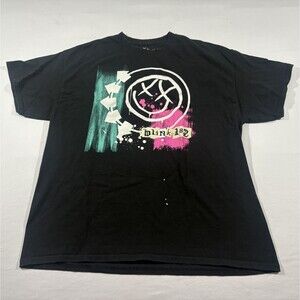 Blink 182 Band Tee Graphic Print Black Crew Short Sleeve Cotton Unisex Sz XL